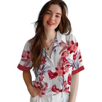Boston Red Sox Patriotic Hibiscus Hawaiian Shirt - Perfect for Summer & 4th of July