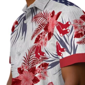 Boston Red Sox Patriotic Hibiscus Hawaiian Shirt - Perfect for Summer & 4th of July