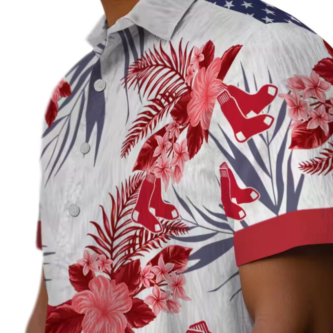 Boston Red Sox Patriotic Hibiscus Hawaiian Shirt - Perfect for Summer & 4th of July