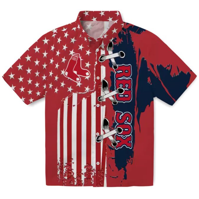 Boston Red Sox Stitched Flag US Hawaiian Shirt - Tropical MLB Team Summer Shirt