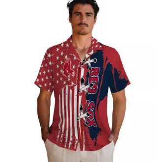 Boston Red Sox Stitched Flag US Hawaiian Shirt - Tropical MLB Team Summer Shirt