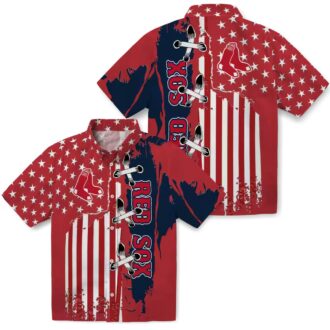 Boston Red Sox Stitched Flag US Hawaiian Shirt - Tropical MLB Team Summer Shirt