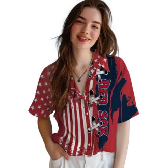 Boston Red Sox Stitched Flag US Hawaiian Shirt - Tropical MLB Team Summer Shirt