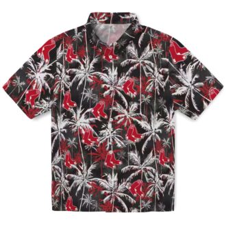 Boston Red Sox Summer Hawaiian Shirt - Tropical Palm Pattern in Red and Black