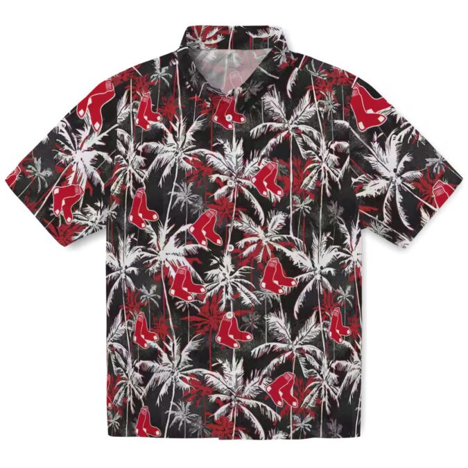 Boston Red Sox Summer Hawaiian Shirt - Tropical Palm Pattern in Red and Black