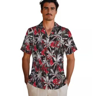 Boston Red Sox Summer Hawaiian Shirt - Tropical Palm Pattern in Red and Black