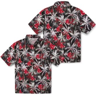 Boston Red Sox Summer Hawaiian Shirt - Tropical Palm Pattern in Red and Black