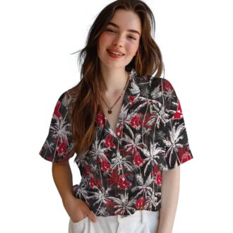 Boston Red Sox Summer Hawaiian Shirt - Tropical Palm Pattern in Red and Black