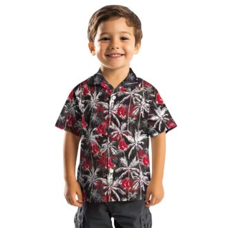 Boston Red Sox Summer Hawaiian Shirt - Tropical Palm Pattern in Red and Black