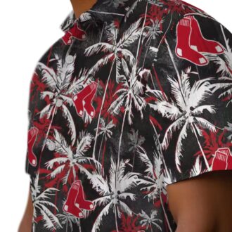 Boston Red Sox Summer Hawaiian Shirt - Tropical Palm Pattern in Red and Black