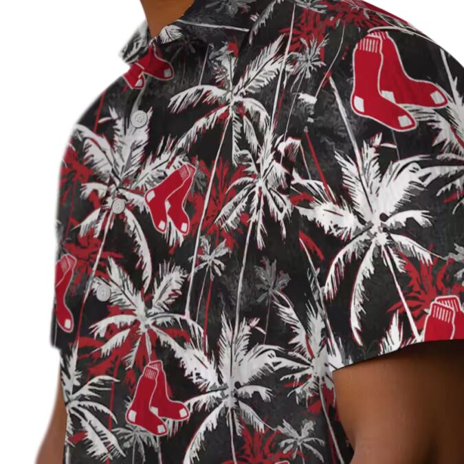 Boston Red Sox Summer Hawaiian Shirt - Tropical Palm Pattern in Red and Black