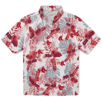 Boston Red Sox Summer Theme Hawaiian Shirt - Red White Tropical Leaf Design