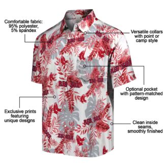 Boston Red Sox Summer Theme Hawaiian Shirt - Red White Tropical Leaf Design