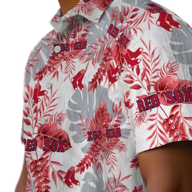 Boston Red Sox Summer Theme Hawaiian Shirt - Red White Tropical Leaf Design