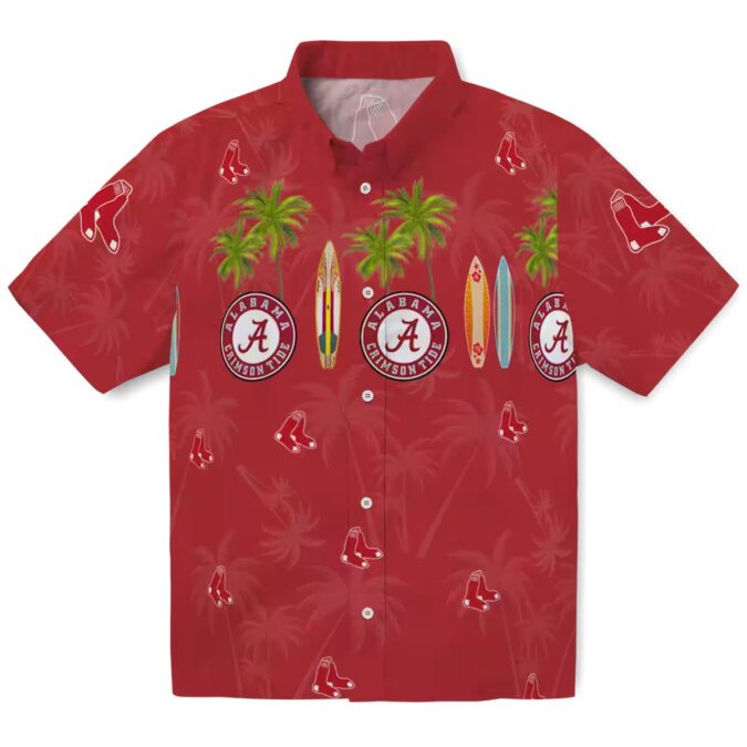 Boston Red Sox Surfboard Palm Hawaiian Shirt - MLB Summer Beach Apparel