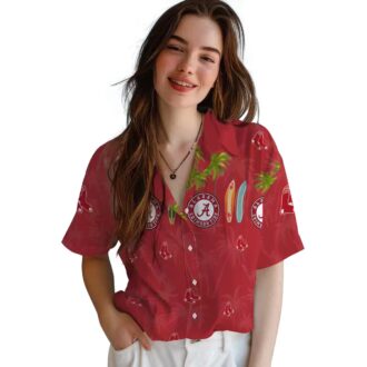 Boston Red Sox Surfboard Palm Hawaiian Shirt - MLB Summer Beach Apparel