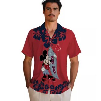 Boston Red Sox Surfing Mickey Hawaiian Shirt - Tropical Red MLB Aloha Style