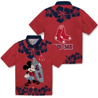 Boston Red Sox Surfing Mickey Hawaiian Shirt - Tropical Red MLB Aloha Style