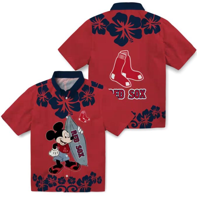 Boston Red Sox Surfing Mickey Hawaiian Shirt - Tropical Red MLB Aloha Style