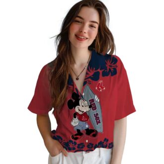 Boston Red Sox Surfing Mickey Hawaiian Shirt - Tropical Red MLB Aloha Style