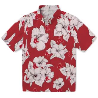 Boston Red Sox Tropical Hibiscus Blooms Hawaiian Shirt - Red White Floral Pattern