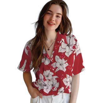 Boston Red Sox Tropical Hibiscus Blooms Hawaiian Shirt - Red White Floral Pattern