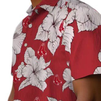 Boston Red Sox Tropical Hibiscus Blooms Hawaiian Shirt - Red White Floral Pattern