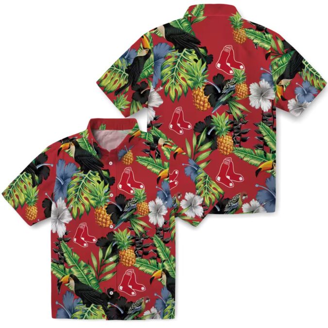 Boston Red Sox Tropical Toucan Hawaiian Shirt - Hibiscus & Pineapple Design