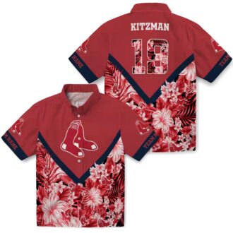 Custom Boston Red Sox Floral Chevron Red Hawaiian Shirt - MLB Summer Beachwear for Fans