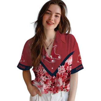 Custom Boston Red Sox Floral Chevron Red Hawaiian Shirt - MLB Summer Beachwear for Fans