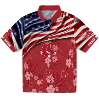 Custom Boston Red Sox Hibiscus Hawaiian Shirt - US Flag Tropical Shirt for Baseball Fans