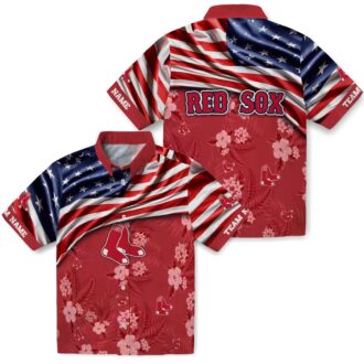 Custom Boston Red Sox Hibiscus Hawaiian Shirt - US Flag Tropical Shirt for Baseball Fans