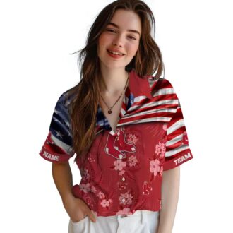 Custom Boston Red Sox Hibiscus Hawaiian Shirt - US Flag Tropical Shirt for Baseball Fans