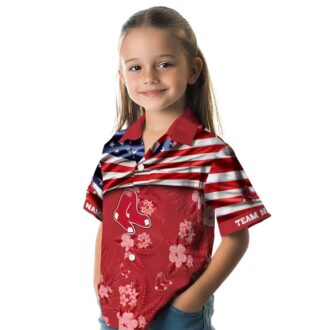 Custom Boston Red Sox Hibiscus Hawaiian Shirt - US Flag Tropical Shirt for Baseball Fans