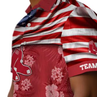 Custom Boston Red Sox Hibiscus Hawaiian Shirt - US Flag Tropical Shirt for Baseball Fans