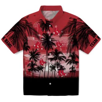 Custom Boston Red Sox Sunset Hawaiian Shirt - Tropical Red Black MLB Beachwear