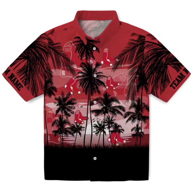 Custom Boston Red Sox Sunset Hawaiian Shirt - Tropical Red Black MLB Beachwear