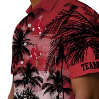 Custom Boston Red Sox Sunset Hawaiian Shirt - Tropical Red Black MLB Beachwear