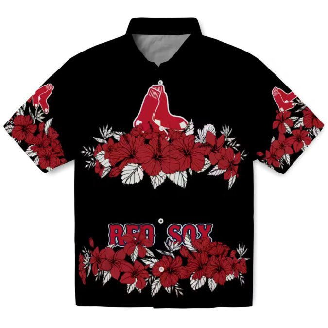 Men's Boston Red Sox Tropical Hawaiian Shirt - Hibiscus Floral Red & Black Stripe MLB Gear