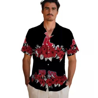 Men's Boston Red Sox Tropical Hawaiian Shirt - Hibiscus Floral Red & Black Stripe MLB Gear
