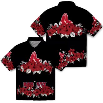 Men's Boston Red Sox Tropical Hawaiian Shirt - Hibiscus Floral Red & Black Stripe MLB Gear