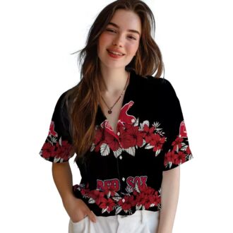 Men's Boston Red Sox Tropical Hawaiian Shirt - Hibiscus Floral Red & Black Stripe MLB Gear