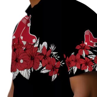 Men's Boston Red Sox Tropical Hawaiian Shirt - Hibiscus Floral Red & Black Stripe MLB Gear