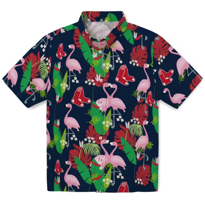 MLB Boston Red Sox Flamingo Foliage Hawaiian Shirt - Red & Green Tropical Shirt for Baseball Fans