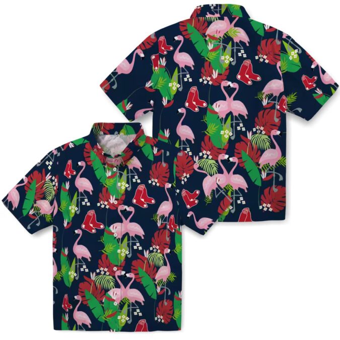 MLB Boston Red Sox Flamingo Foliage Hawaiian Shirt - Red & Green Tropical Shirt for Baseball Fans
