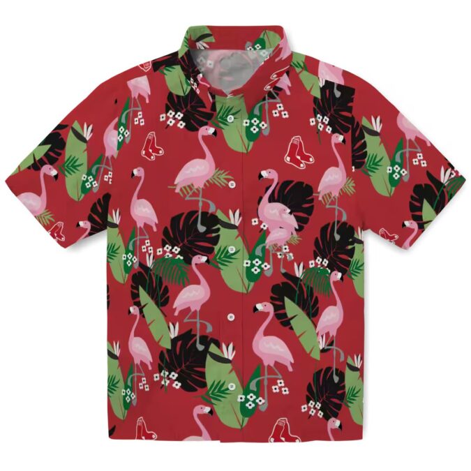 MLB Boston Red Sox Flamingo Leaf Hawaiian Shirt - Tropical Summer Beachwear