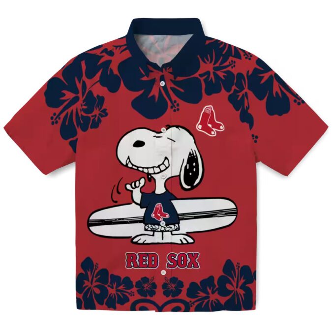 MLB Boston Red Sox Snoopy Hawaiian Shirt - Red White Tropical Beach Outfit