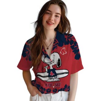 MLB Boston Red Sox Snoopy Hawaiian Shirt - Red White Tropical Beach Outfit