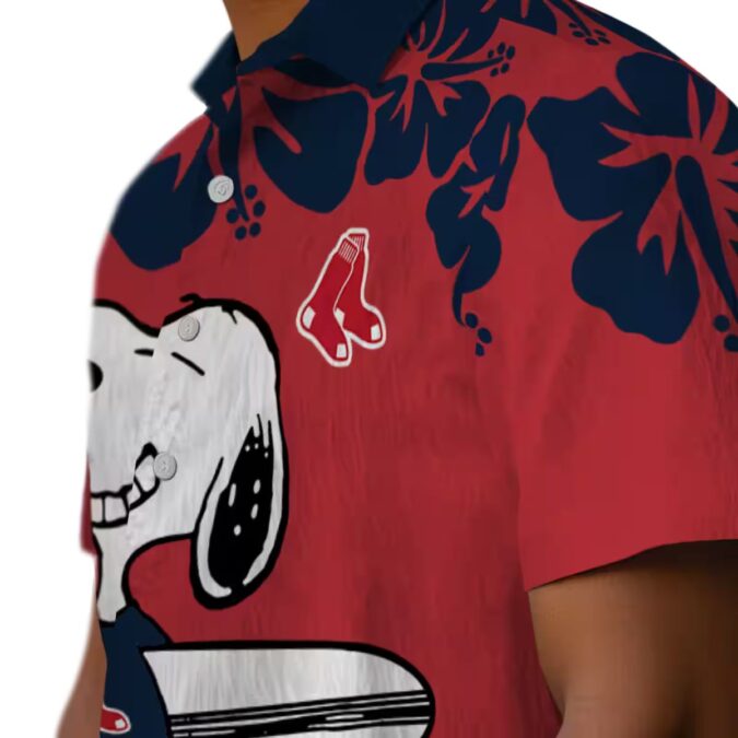 MLB Boston Red Sox Snoopy Hawaiian Shirt - Red White Tropical Beach Outfit