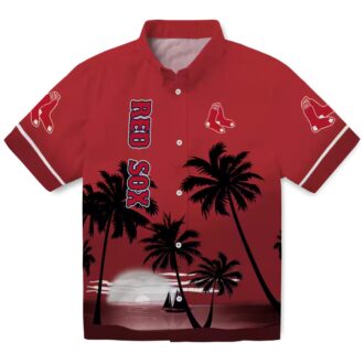 MLB Boston Red Sox Sunset Hawaiian Shirt - Red & Black Beach Shirt for Summer Fans